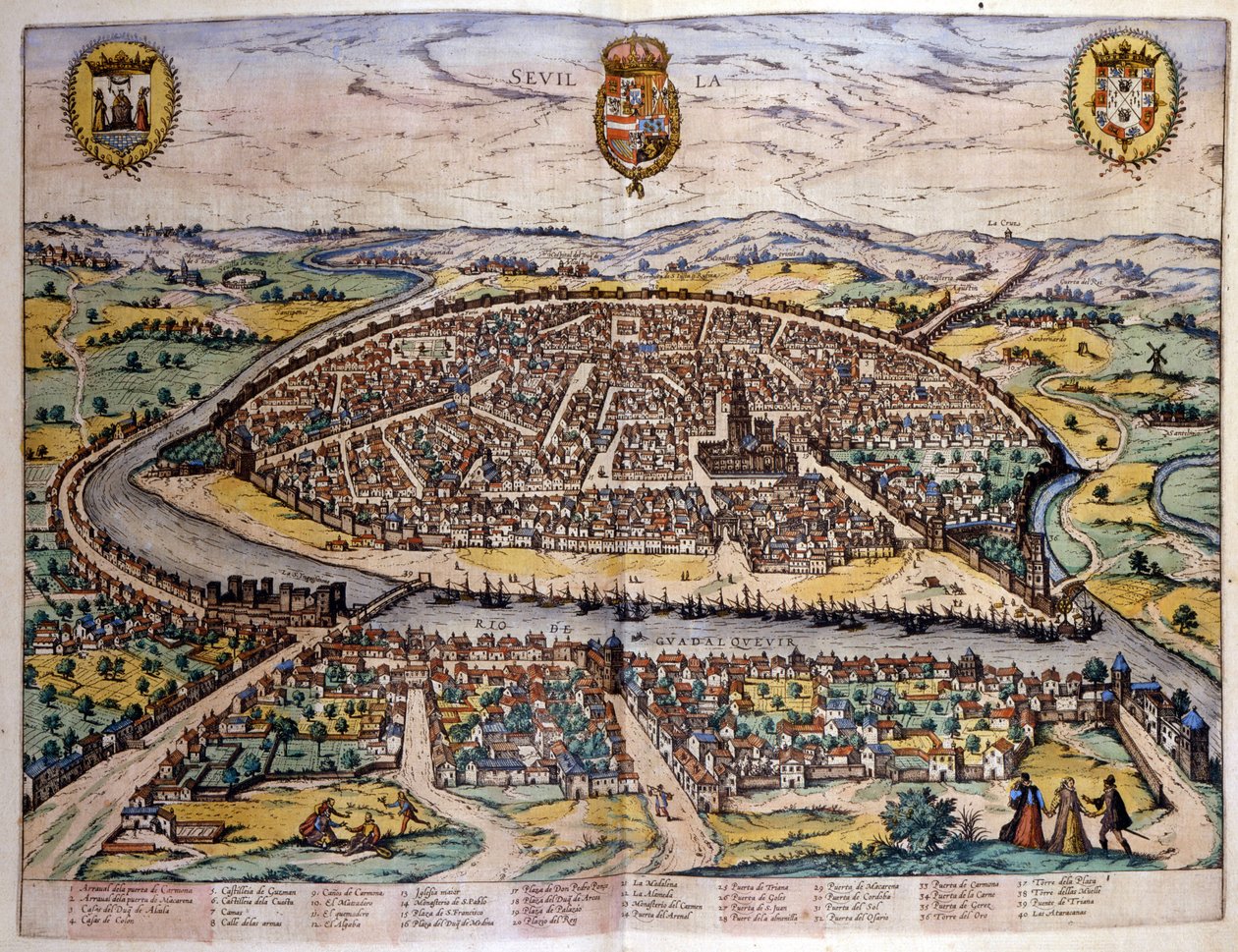 Widok Sewilli z atlasu Brauna i Hogenberga autorstwa Georg Braun and Hogenberg Franz