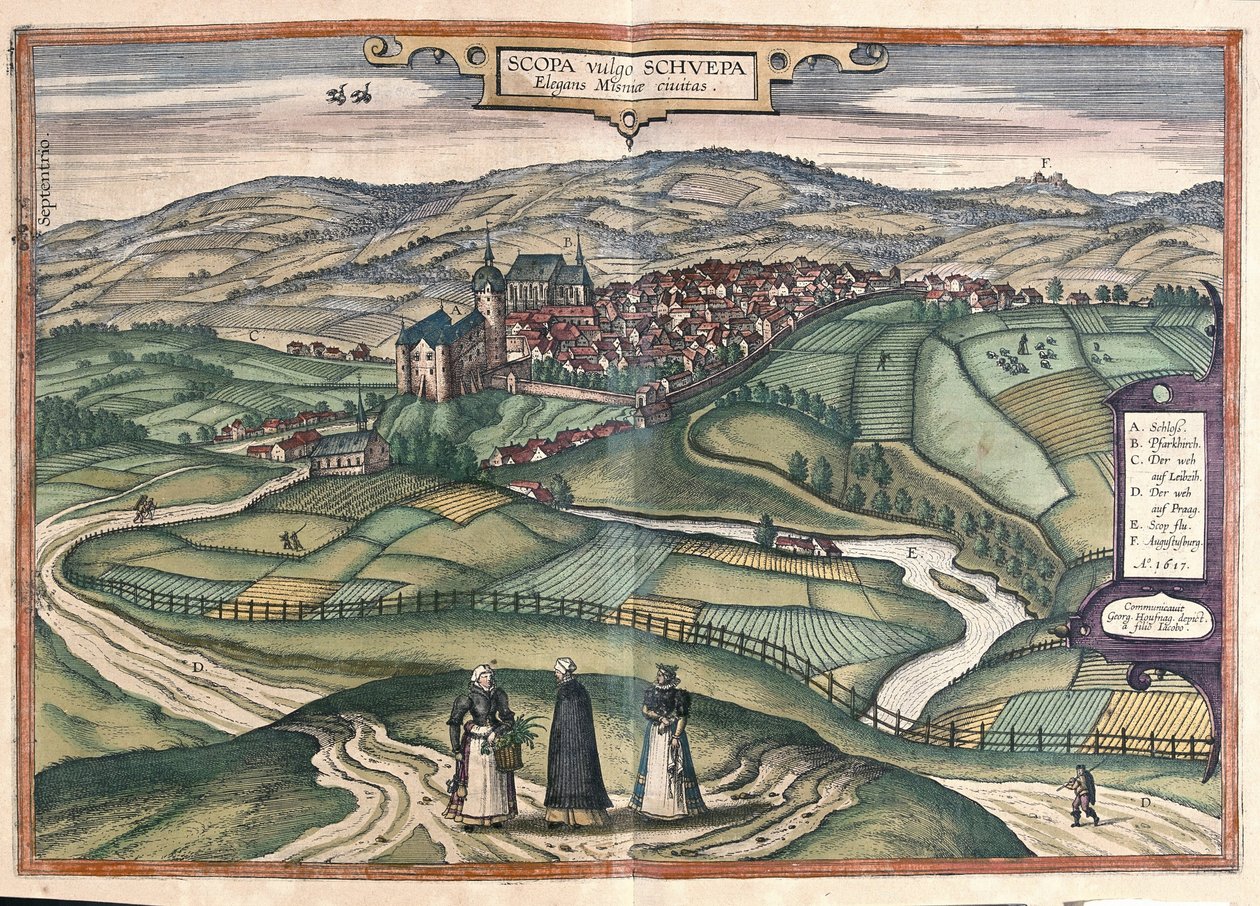 Zschopau, Saksonia, Niemcy (Grawerowanie autorstwa Georg Braun and Hogenberg Franz