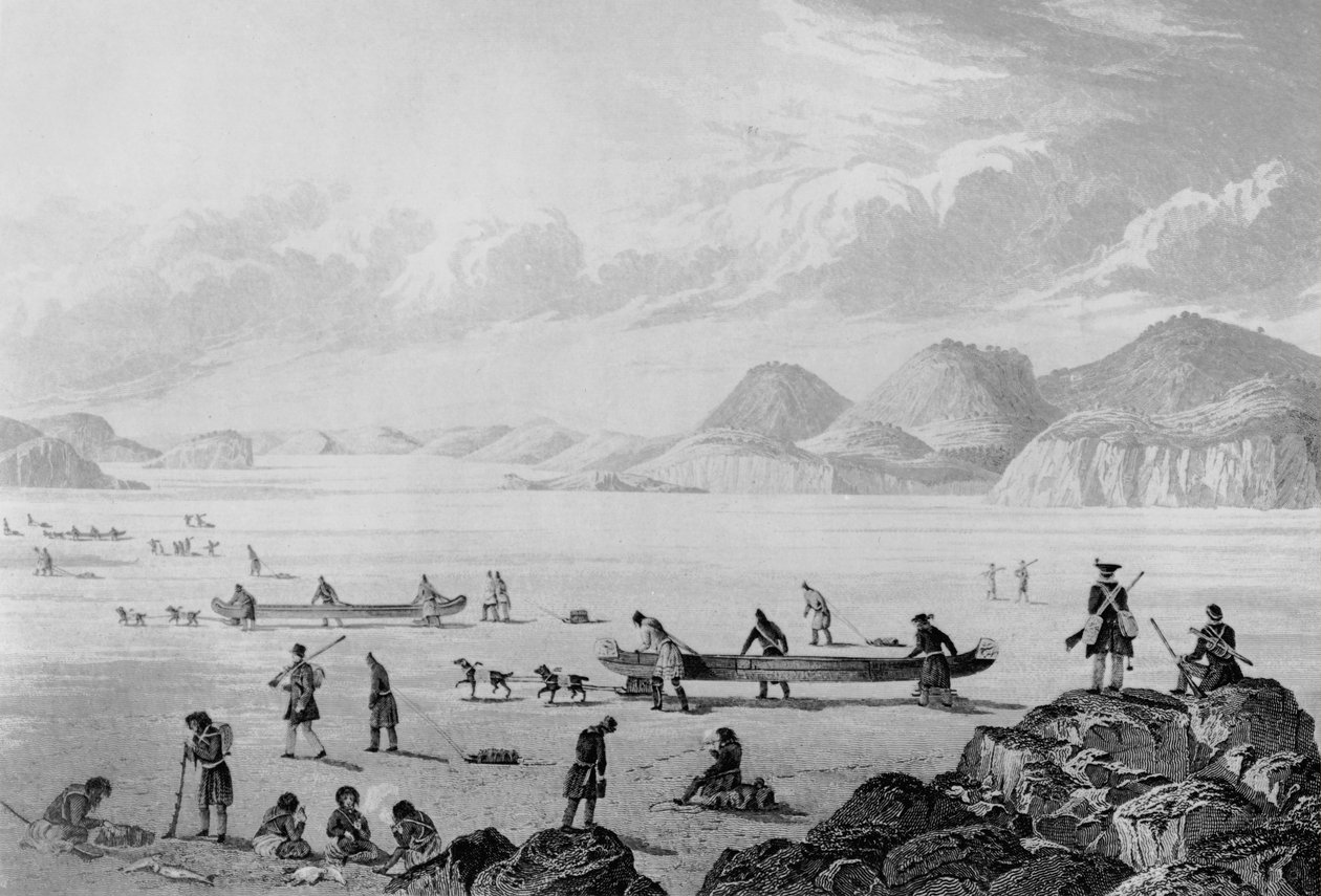 Wyprawa Franklinsa przechodząca przez Point Lake, 1821 autorstwa George Back