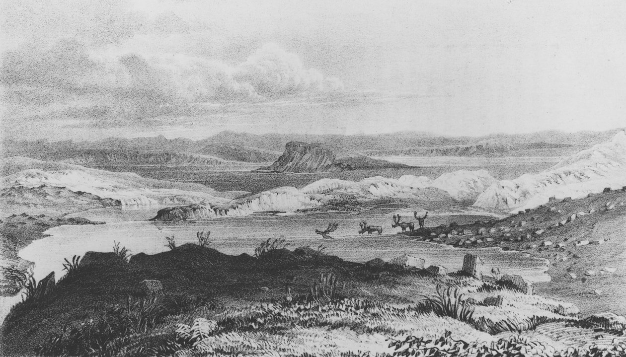 Jezioro Sussex, źródło rzeki Thlew-ee-cho, 1836 autorstwa George Back