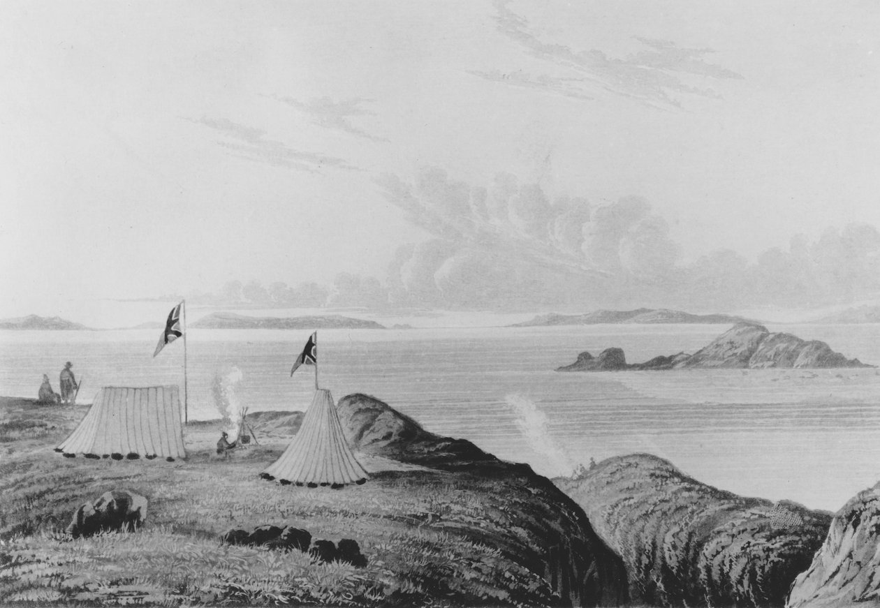 Widok na Morze Arktyczne z ujścia rzeki Kopalni Miedzi o północy 1821 autorstwa George Back