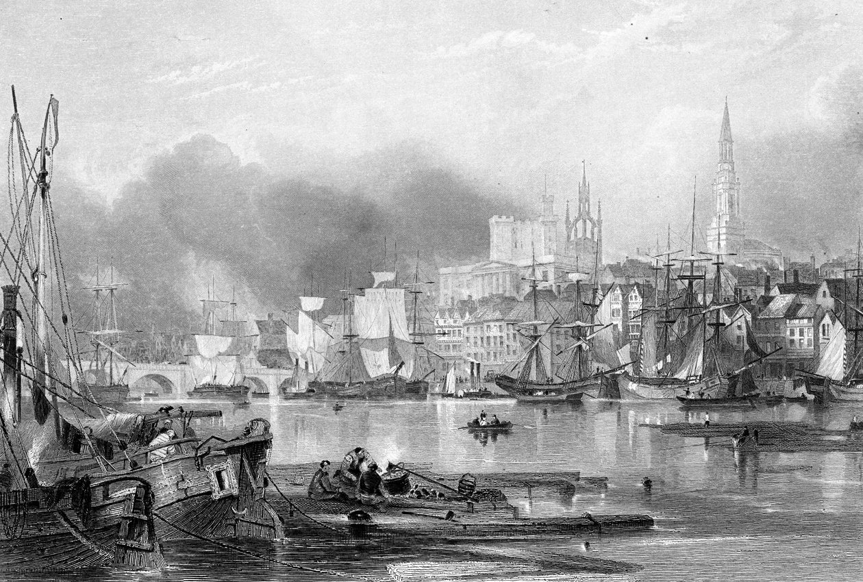 Newcastle-upon-Tyne, wyryte przez Edwarda Findena autorstwa George Balmer