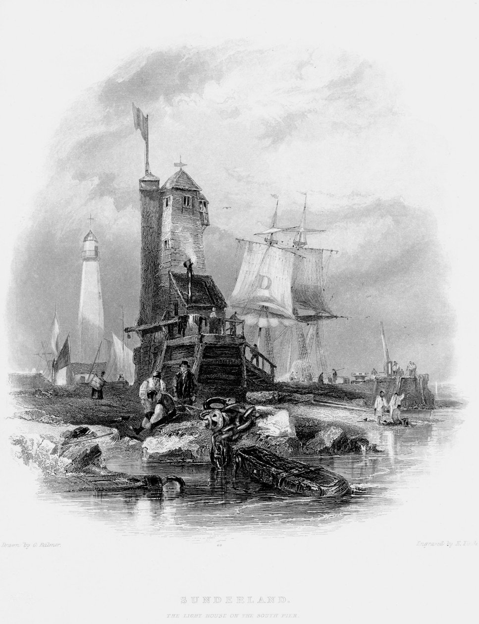 Latarnia Sunderland na Molo Południowym, 1841 autorstwa George Balmer
