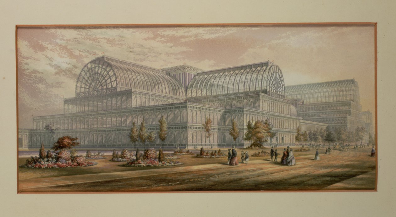 Na zewnątrz Crystal Palace, Sydenham (litografia kolorowa) autorstwa George Baxter