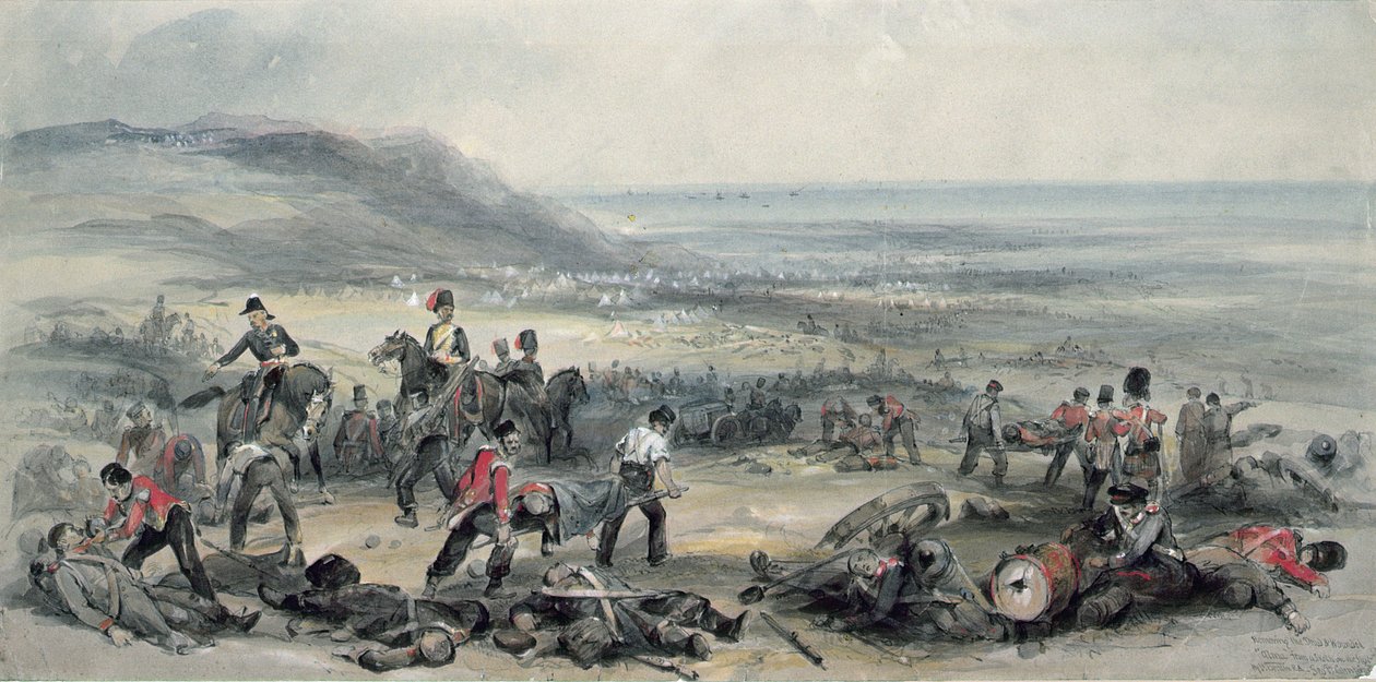 Usuwanie zmarłych i rannych po bitwie pod Almą podczas wojny krymskiej, 20 września 1854 r. autorstwa George Bryant Campion