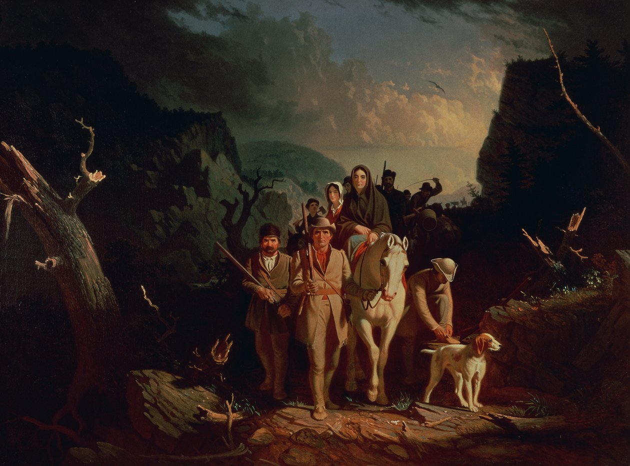 Daniel Boone eskortujący osadników przez Cumberland Gap, 1851-52 autorstwa George Caleb Bingham