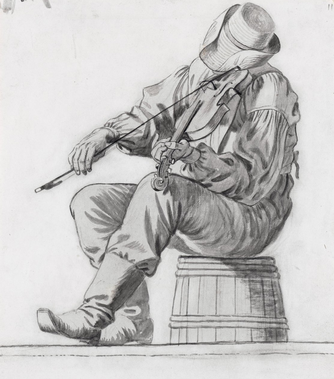 Skrzypek (studium dla The Jolly Flatboatmen) (odbyt) autorstwa George Caleb Bingham