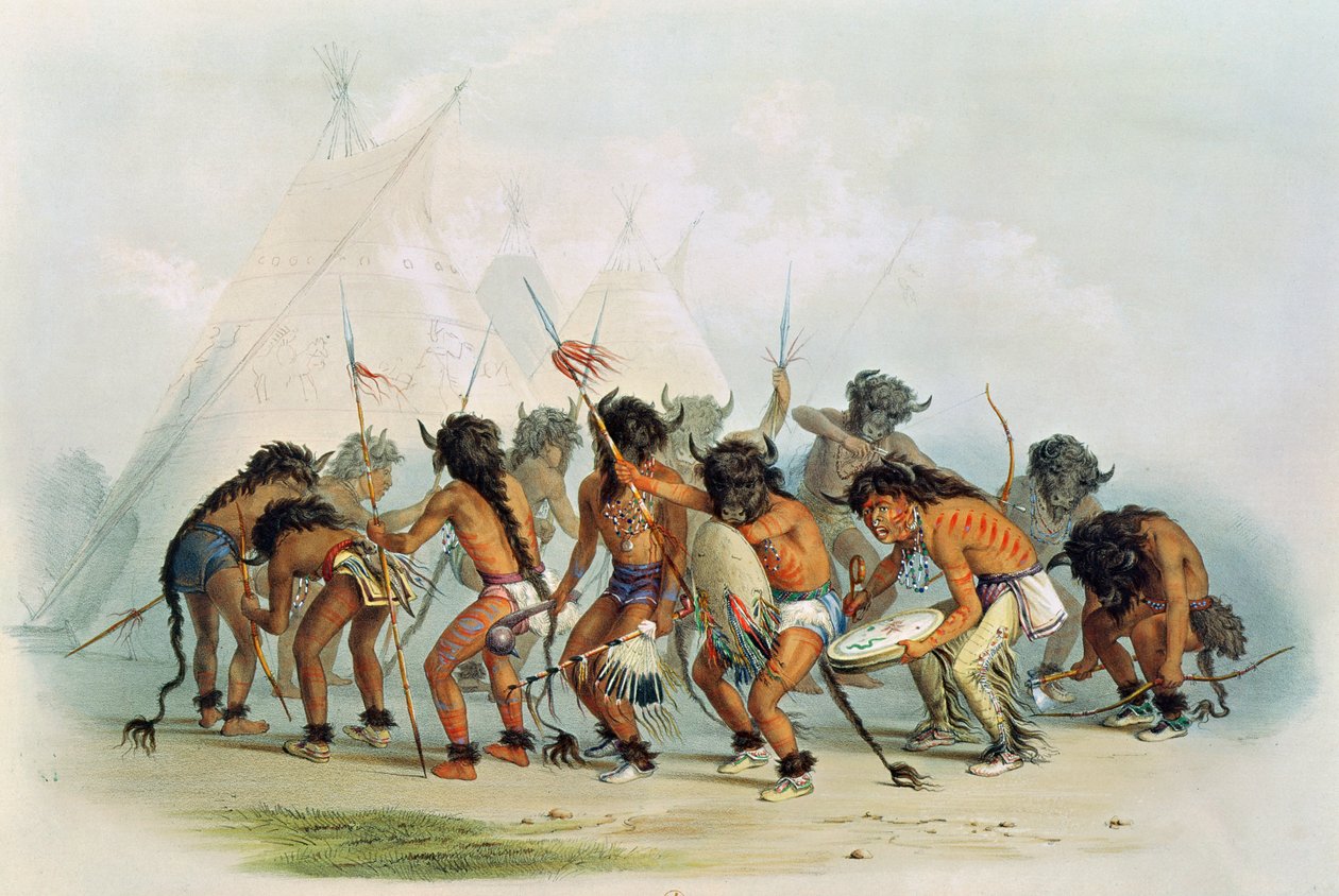 Taniec bawołów, ok. 1832 autorstwa George Catlin
