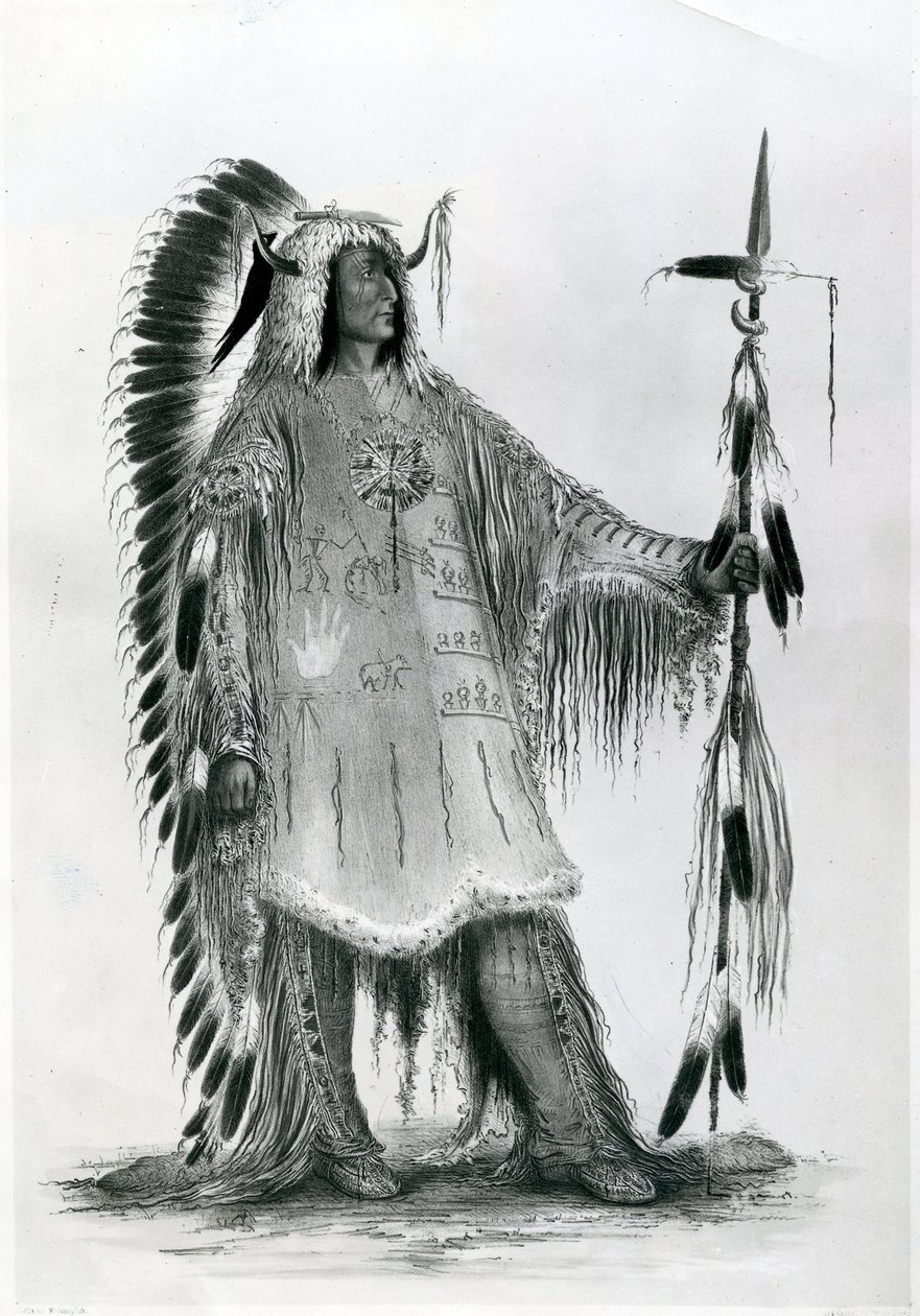 Mato-Tope, drugi wódz ludu Mandan, ok. 1833 (bw litho) autorstwa George Catlin