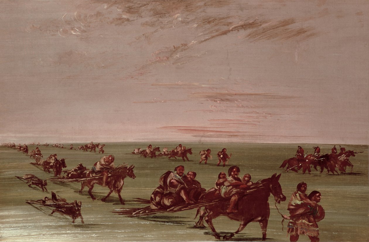 Czerwoni Indianie używający Travois autorstwa George Catlin