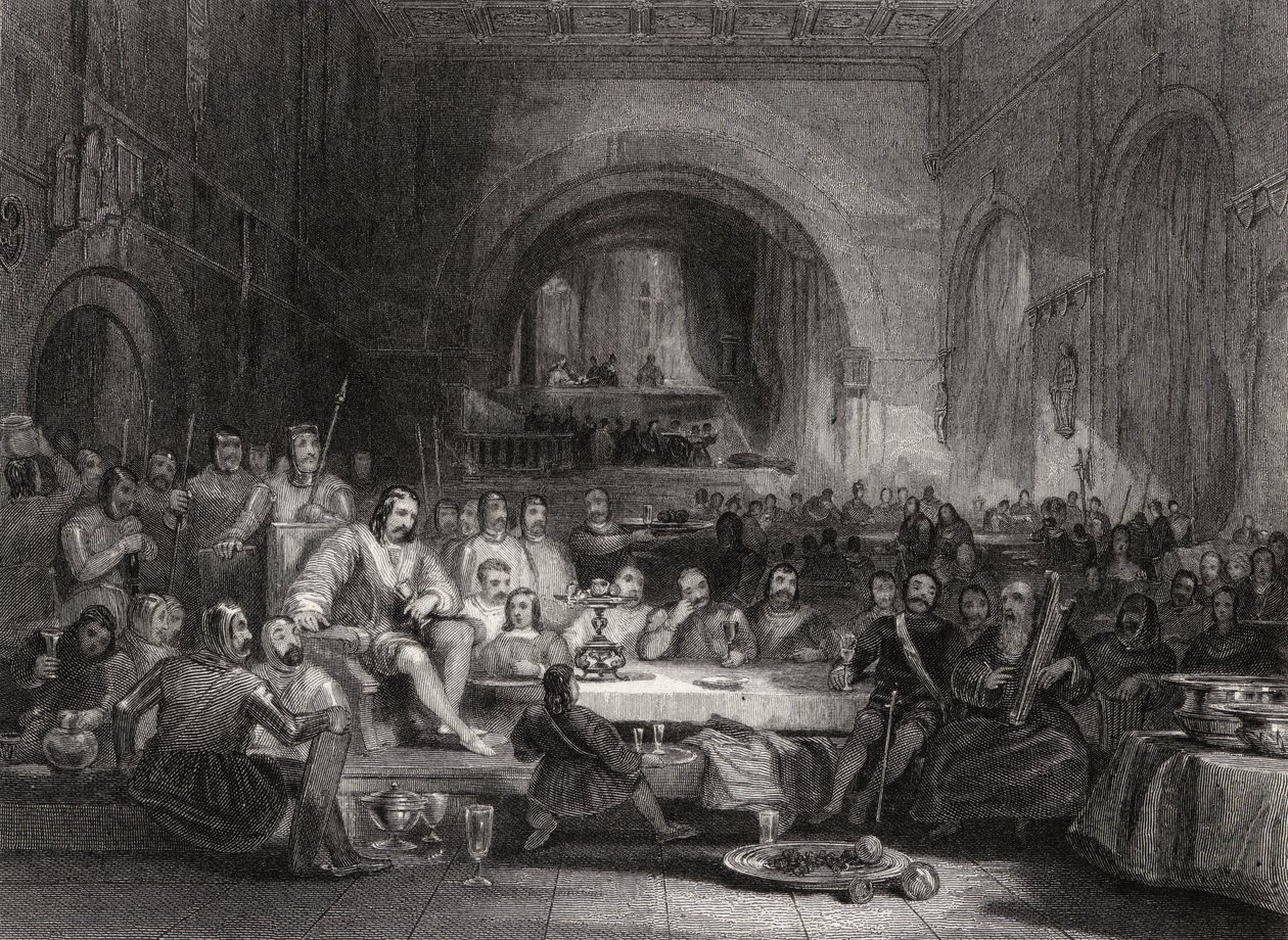 Książę Llewellyn i jego baronowie, grawerowane przez Williama Radclyffe (1783-1855) autorstwa George Cattermole
