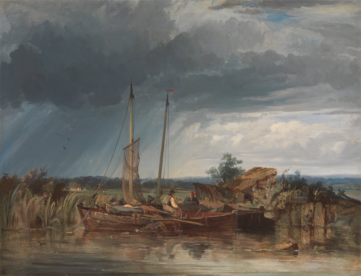 Dwie łodzie rybackie na brzegach wód śródlądowych autorstwa George the Elder Chambers