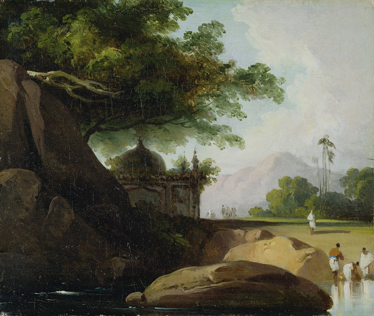 Indyjski krajobraz ze świątynią, c.1815 autorstwa George Chinnery