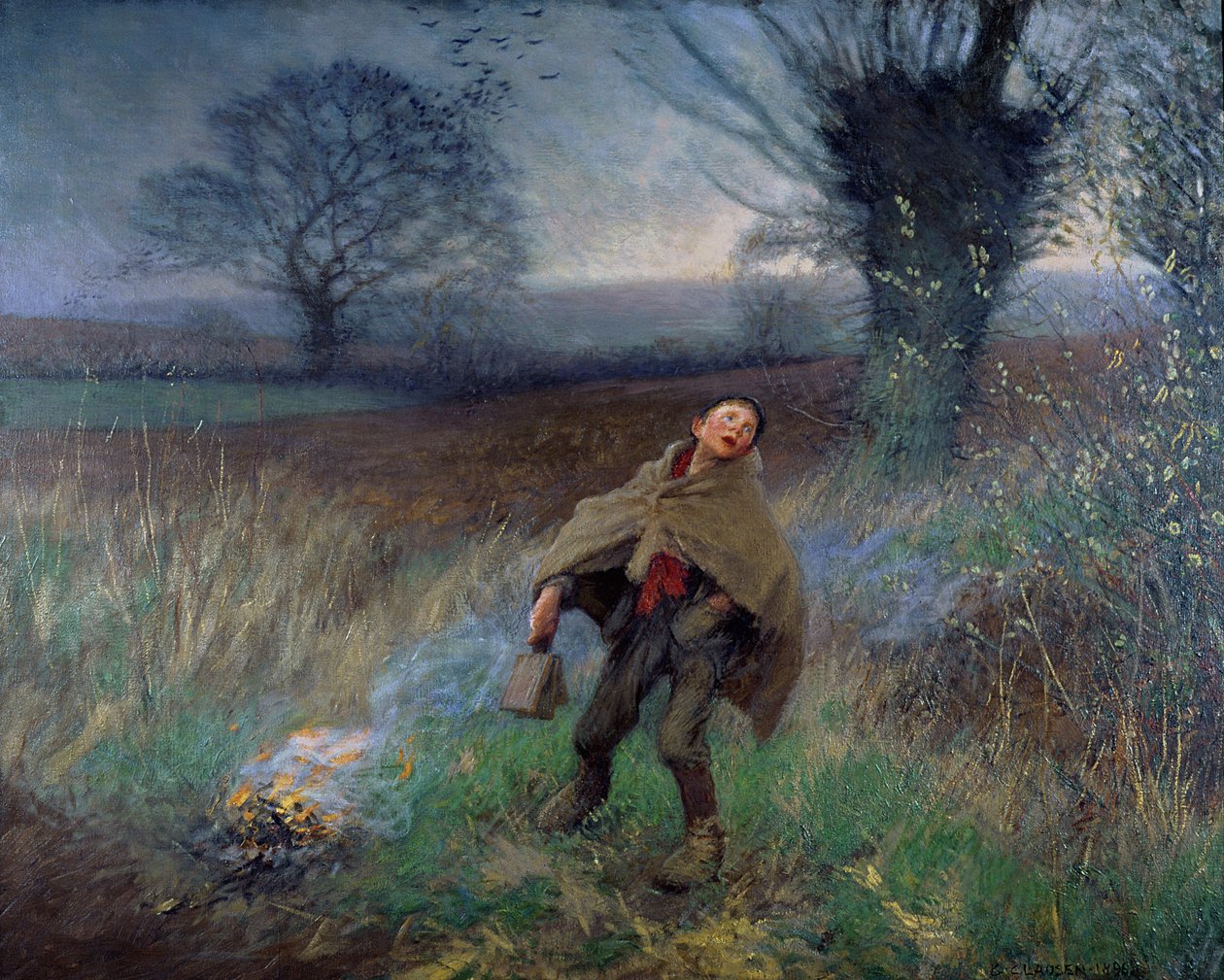 Straszenie ptaków, marzec 1896 autorstwa George Clausen