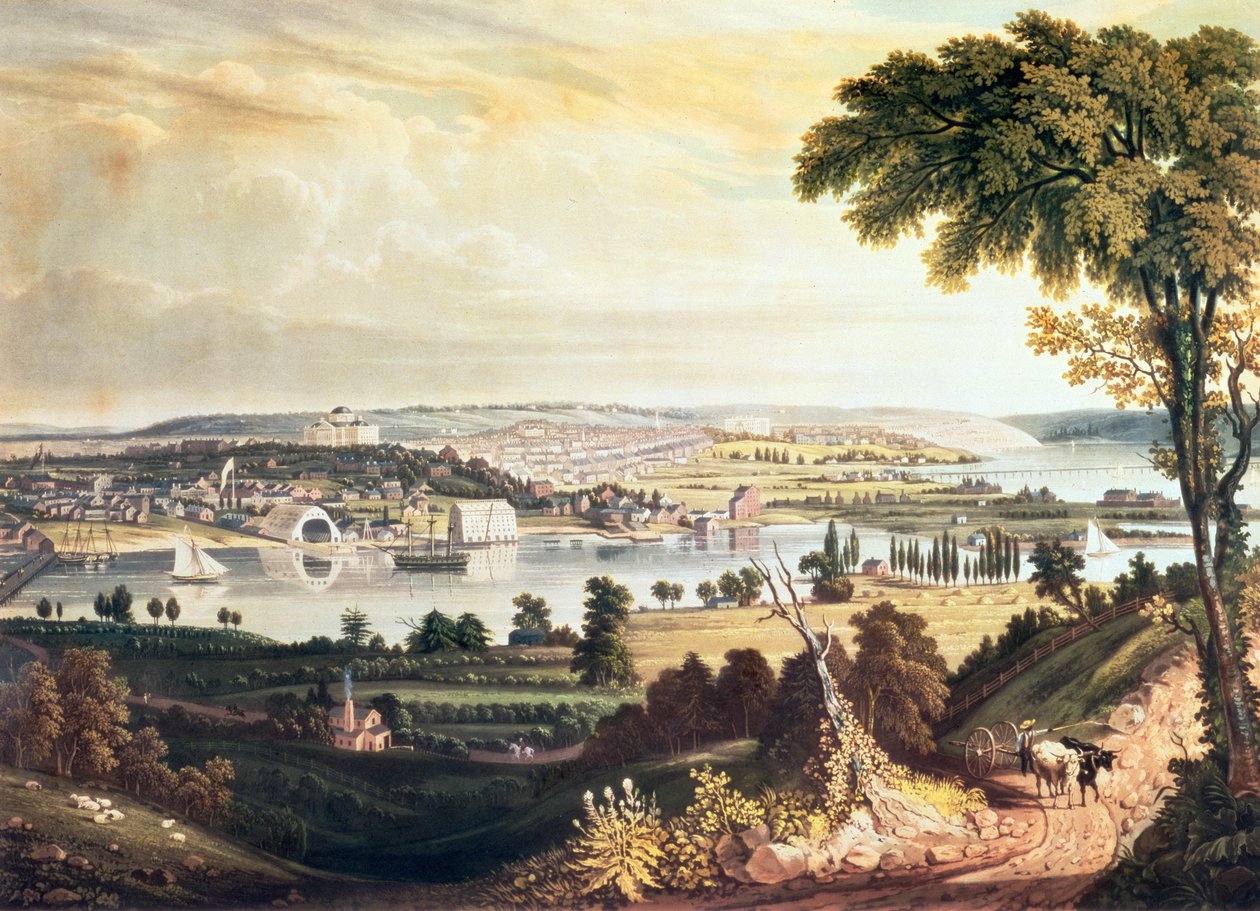 Miasto Waszyngton spoza stoczni marynarki wojennej, grawerowane przez Williama Jamesa Bennetta, c.1824 (akwatinta) autorstwa George Cooke