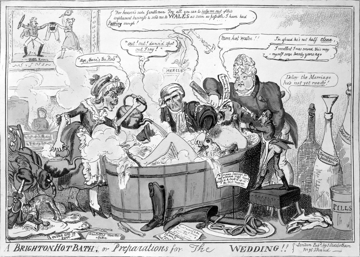 Gorąca kąpiel w Brighton, czyli przygotowania do ślubu, 1816 autorstwa George Cruikshank