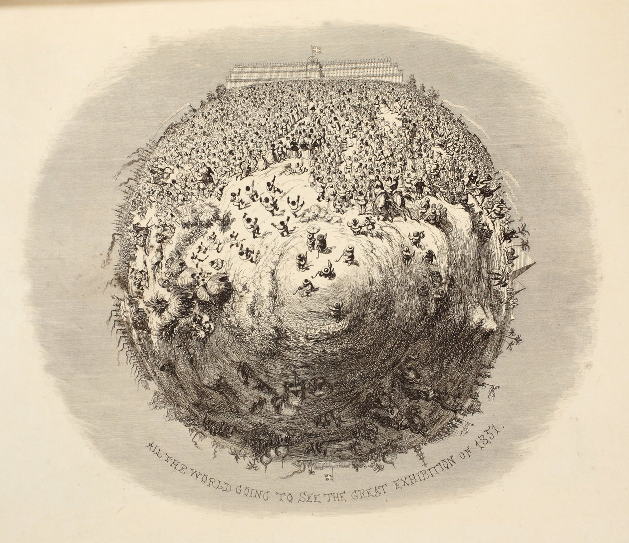 All The World Going To See The Great Exhibition of 1851, z 1851 lub The Adventures of Mr & Mrs Sandboys i rodziny, którzy przybyli do Londynu, aby cieszyć się i zobaczyć Wielką Wystawę, pub. 185 autorstwa George Cruikshank