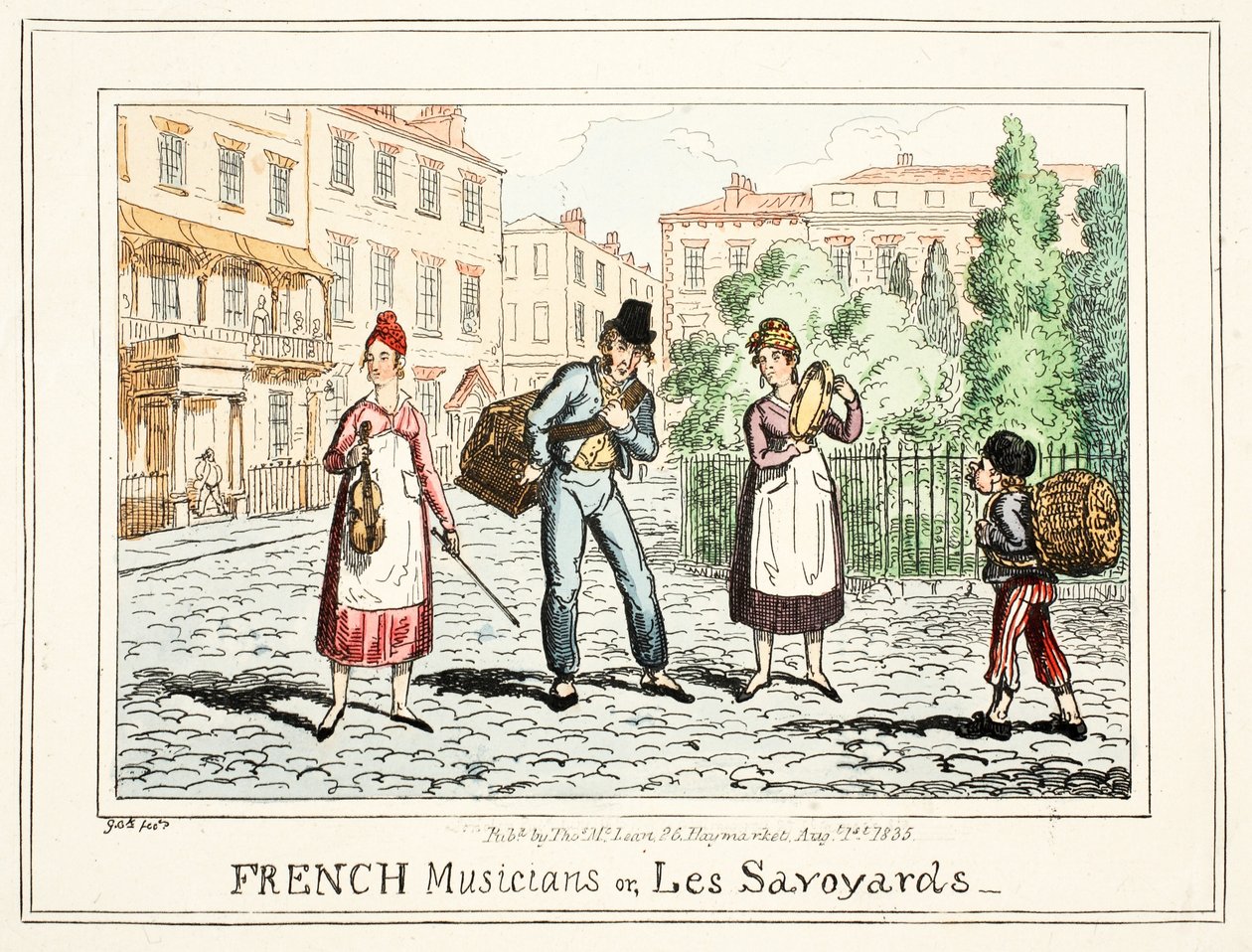 Muzycy francuscy, czyli „Les Savoyards”, 1835 (ręcznie barwiony grawerunek) autorstwa George Cruikshank