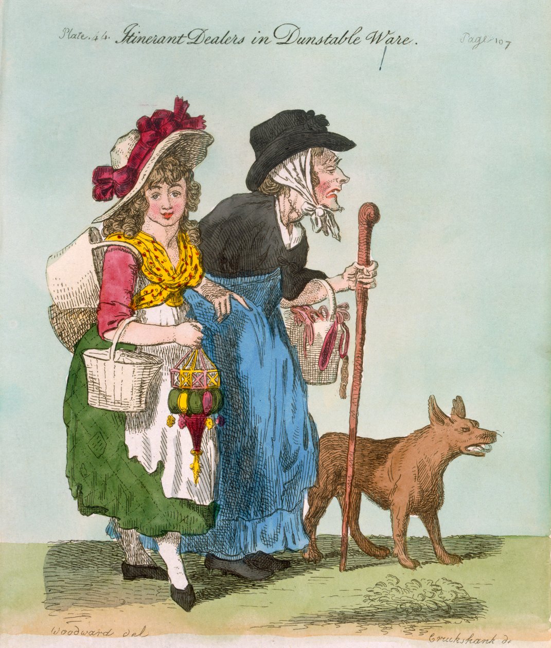 Wędrowni dealerzy w Dustable Ware, 1796 (ręcznie kolorowana akwaforta) autorstwa George Cruikshank