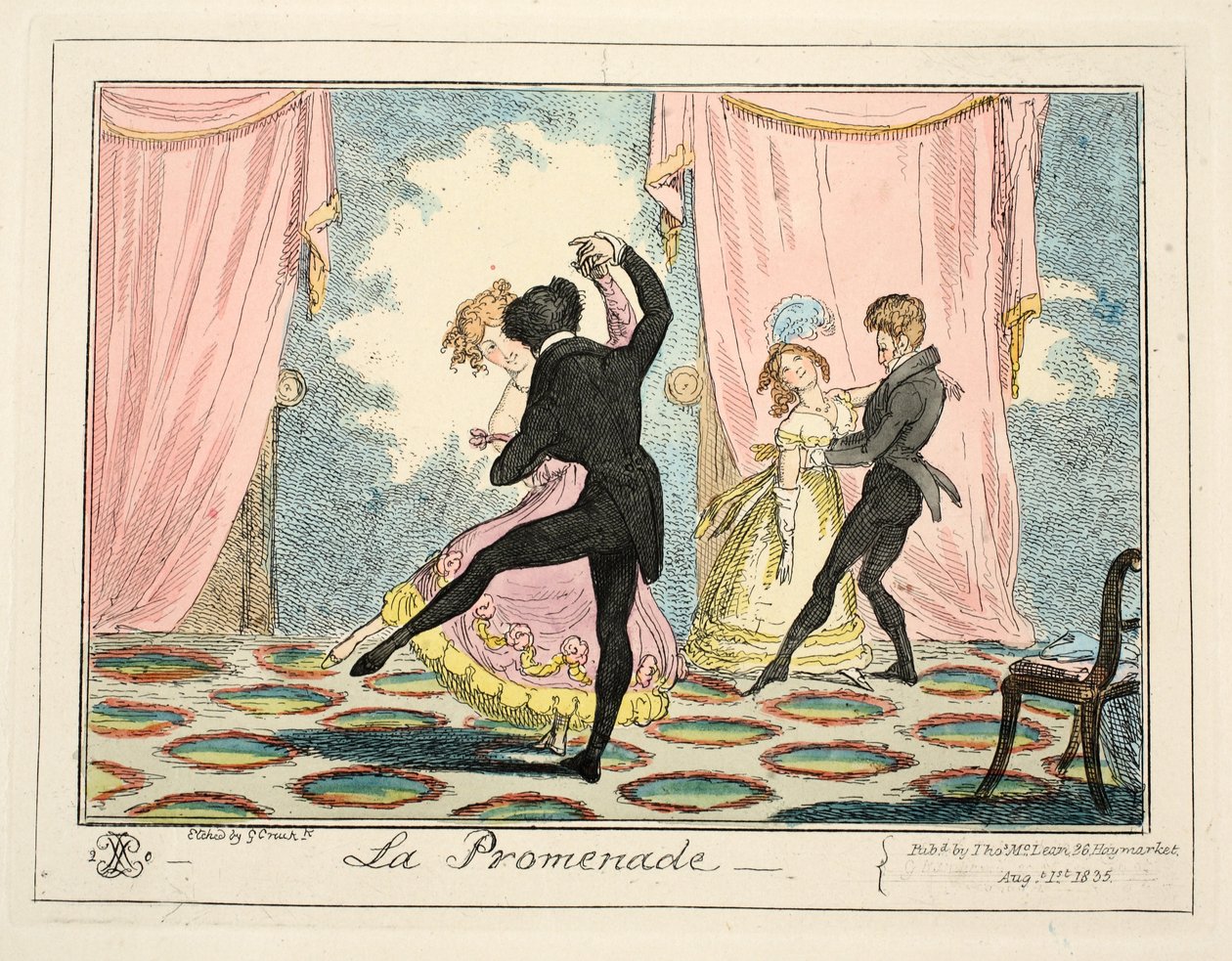 La Promenade, 1835 (ręcznie barwiony grawerunek) autorstwa George Cruikshank