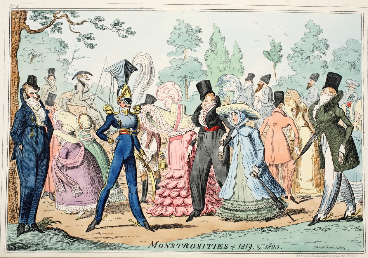 Potworności 1819 i 1820, wyd. 1835 (grawerowanie ręcznie kolorowane) autorstwa George Cruikshank