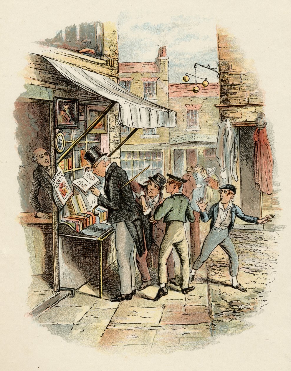 Oliver był zdumiony trybem Dodgersów „Going to Work” z „Przygód Olivera Twista” Charlesa Dickensa (1812-70) 1838, wydanego przez Chapman and Hall, 1901 (kolor litho) autorstwa George Cruikshank