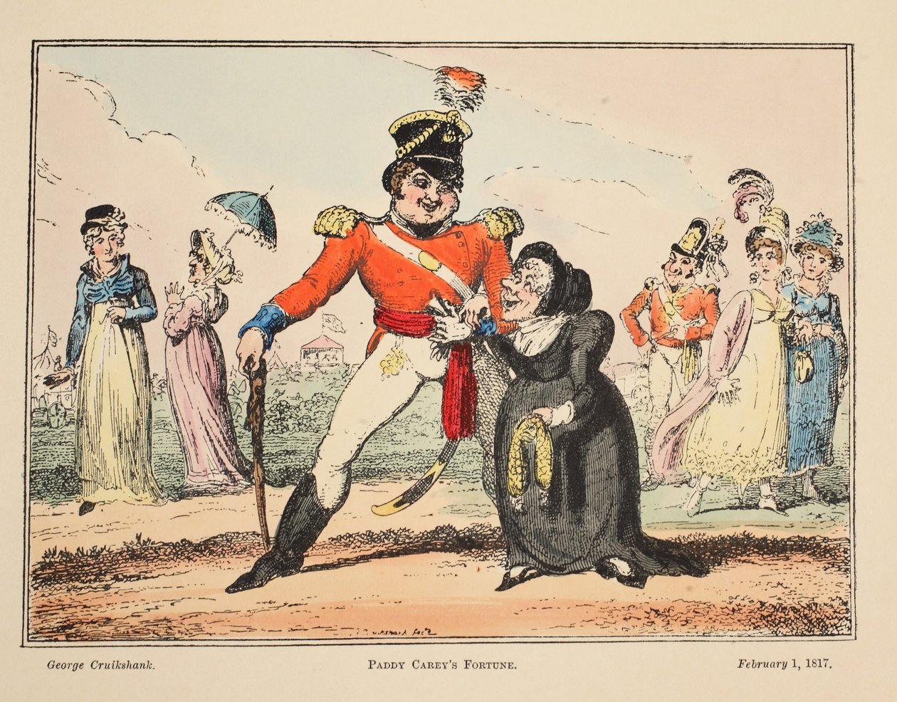 Paddy Careys Fortune, pub. 1817 (rycina ręcznie kolorowana) autorstwa George Cruikshank