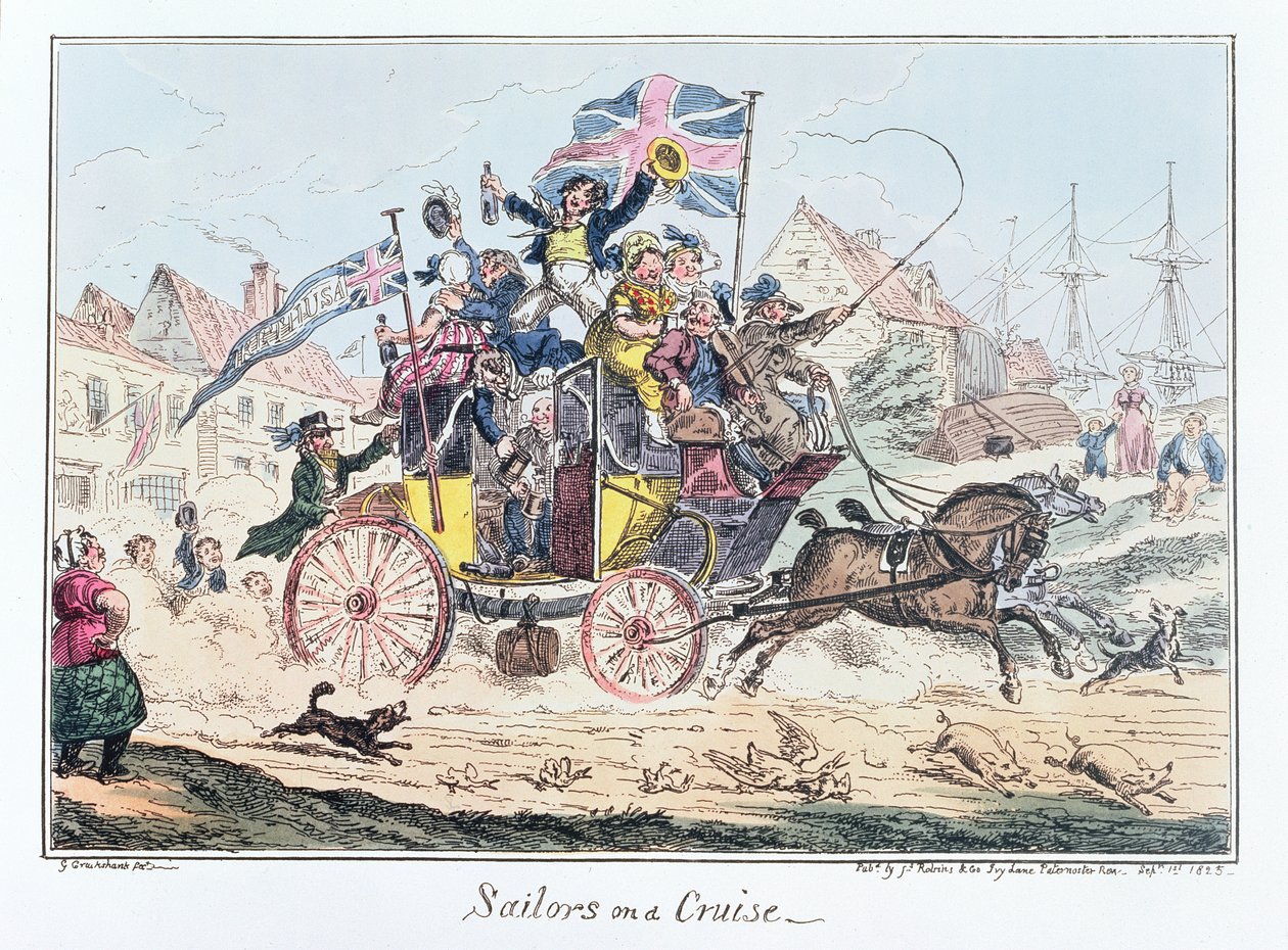Sailors on a Cruise, wyd. James Robins, 1 września 1825 (kolorowa akwaforta) autorstwa George Cruikshank