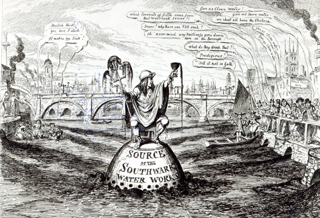 Komiks satyryczny o Southwark Water Company, 1832 autorstwa George Cruikshank