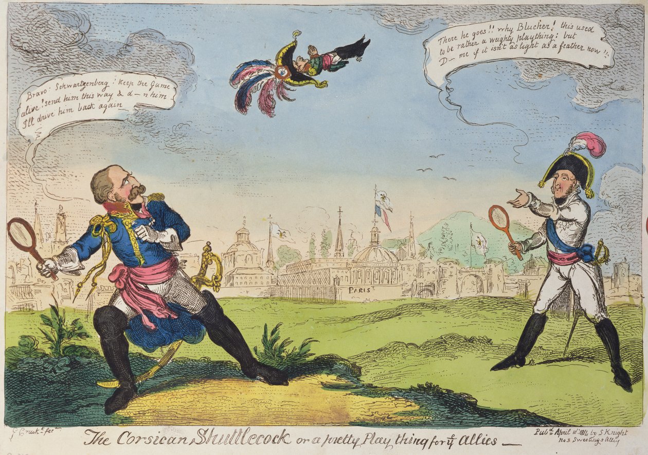 Lotka korsykańska, 1814 (kolorowa litografia) autorstwa George Cruikshank