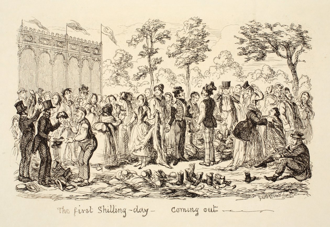 Pierwszy dzień szylinga - Coming out, wyd. 1851 autorstwa George Cruikshank