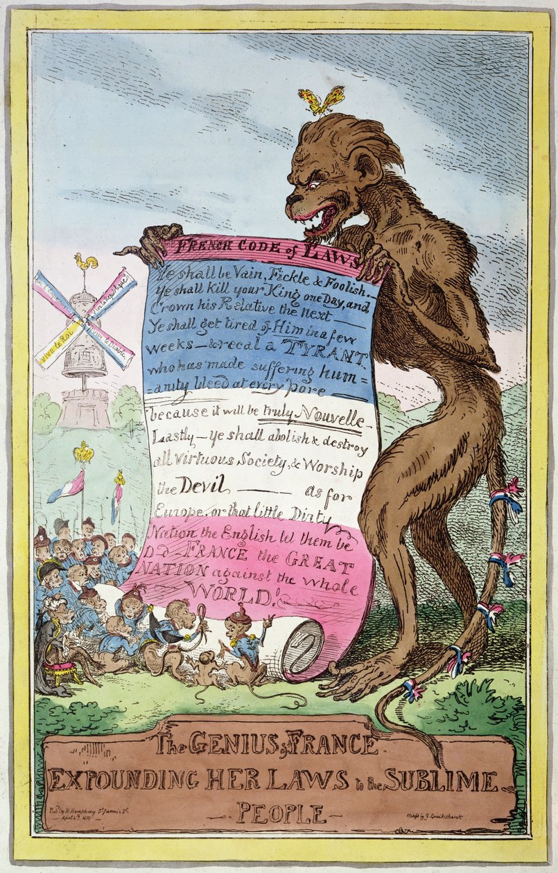 Geniusz Francji, 4 kwietnia 1815 r. (litografia kolorowa) autorstwa George Cruikshank