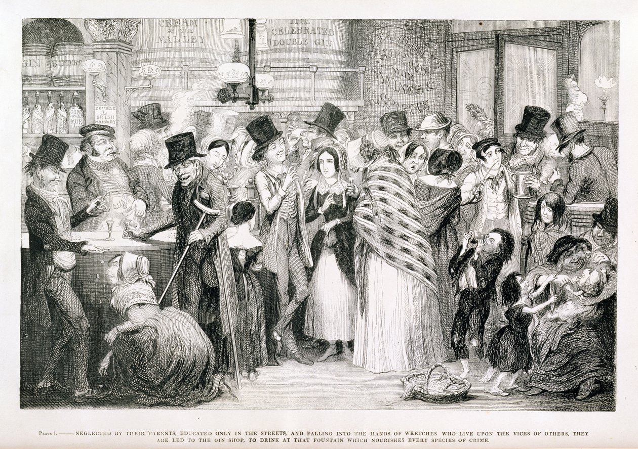Sklep z ginem, płyta 1 „Dzieci pijaka”, 1848 r. autorstwa George Cruikshank