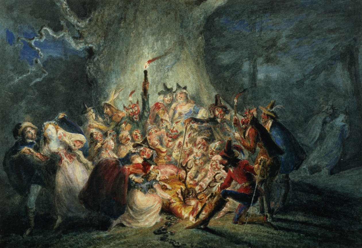Wesołe żony z Windsoru, akt V, scena 5 autorstwa George Cruikshank