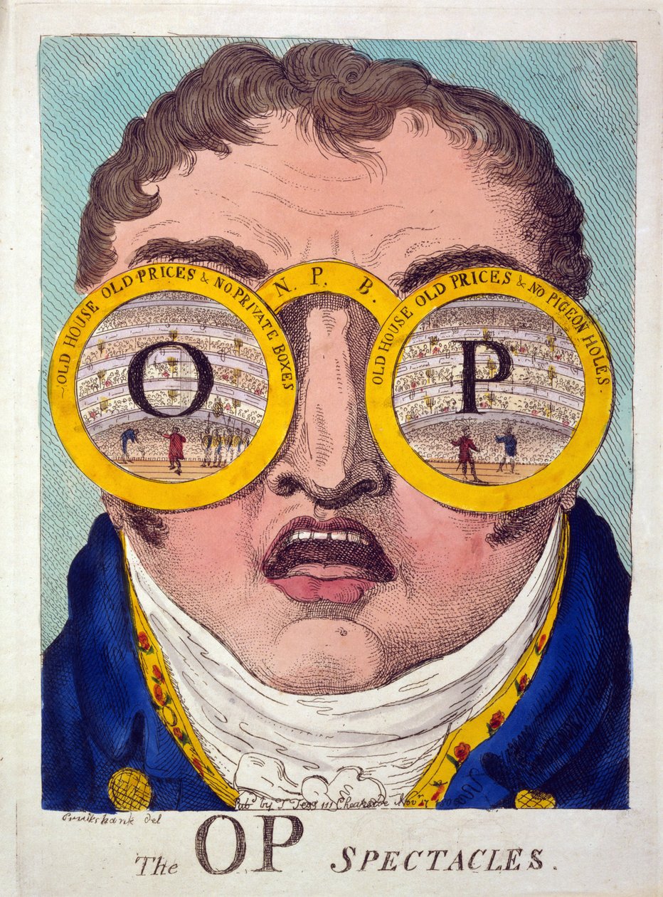 OP Spectacles, wyd. 1809 (akwaforta ręczna) autorstwa George Cruikshank