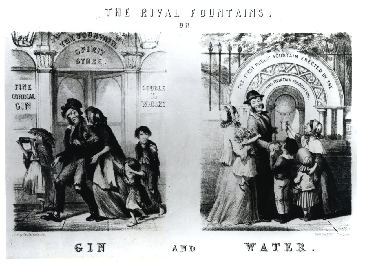 Rywalne fontanny lub gin i woda autorstwa George Cruikshank