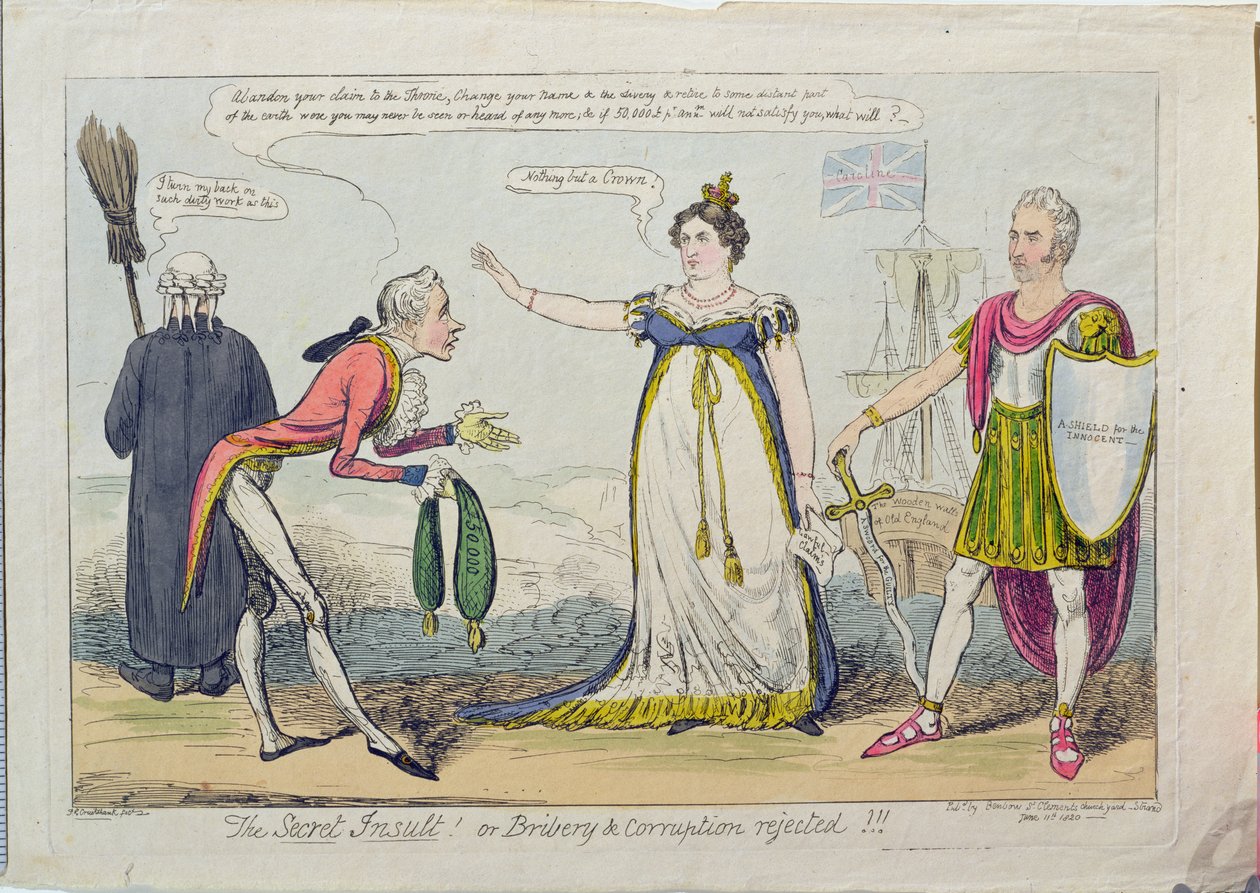 Sekretna zniewaga! lub Przekupstwo i korupcja odrzucone!!, wyd. 1820 autorstwa George Cruikshank