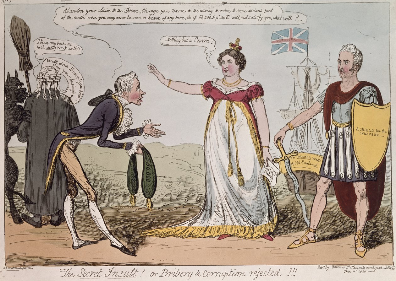 The Secret Insult or Bribery and Corruption Rejected, opublikowane przez Benbow, 1820 autorstwa George Cruikshank