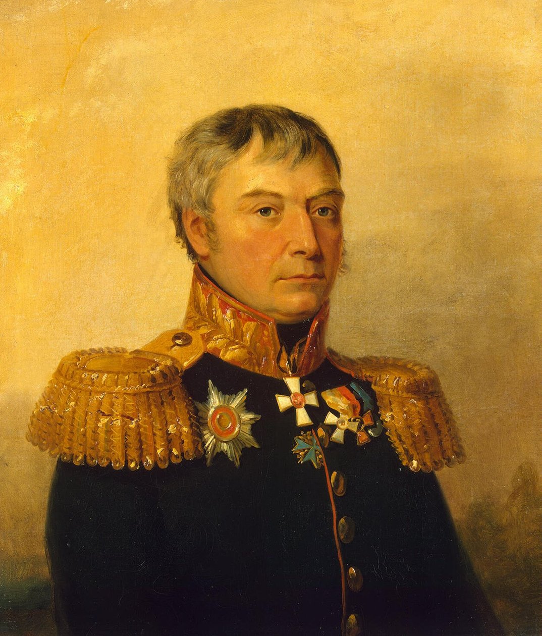 Portret rosyjskiego generała Apollona Stepanowicza Zhemchuzhnikova w Galerii Wojskowej Pałacu Zimowego autorstwa George Dawe