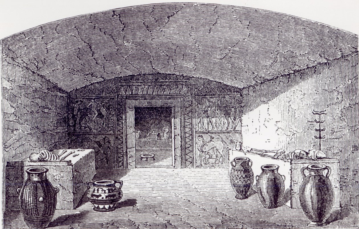 Grotta Campana w momencie jej odkrycia w latach 1842-3 autorstwa George Dennis