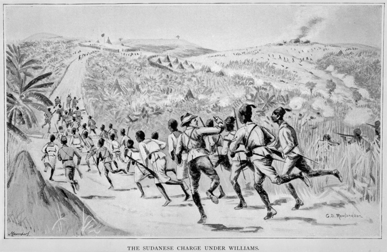 Szarża sudańska pod dowództwem Williamsa, z „The Rise of Our East African Empire”, lorda Fredericka JD Lugarda, 1893 autorstwa George Derville Rowlandson