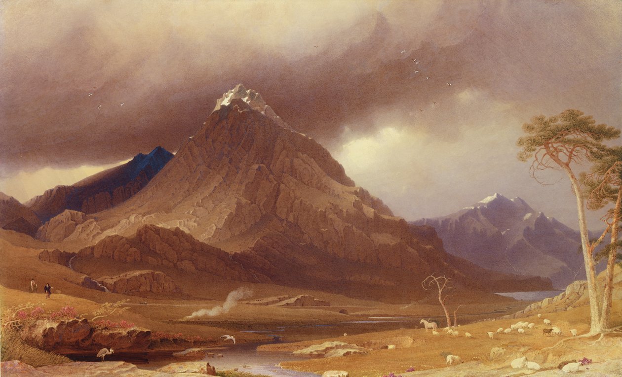 Tryfan, Carnarvonshire (wc powiększone białym na papierze) autorstwa George Fennel Robson