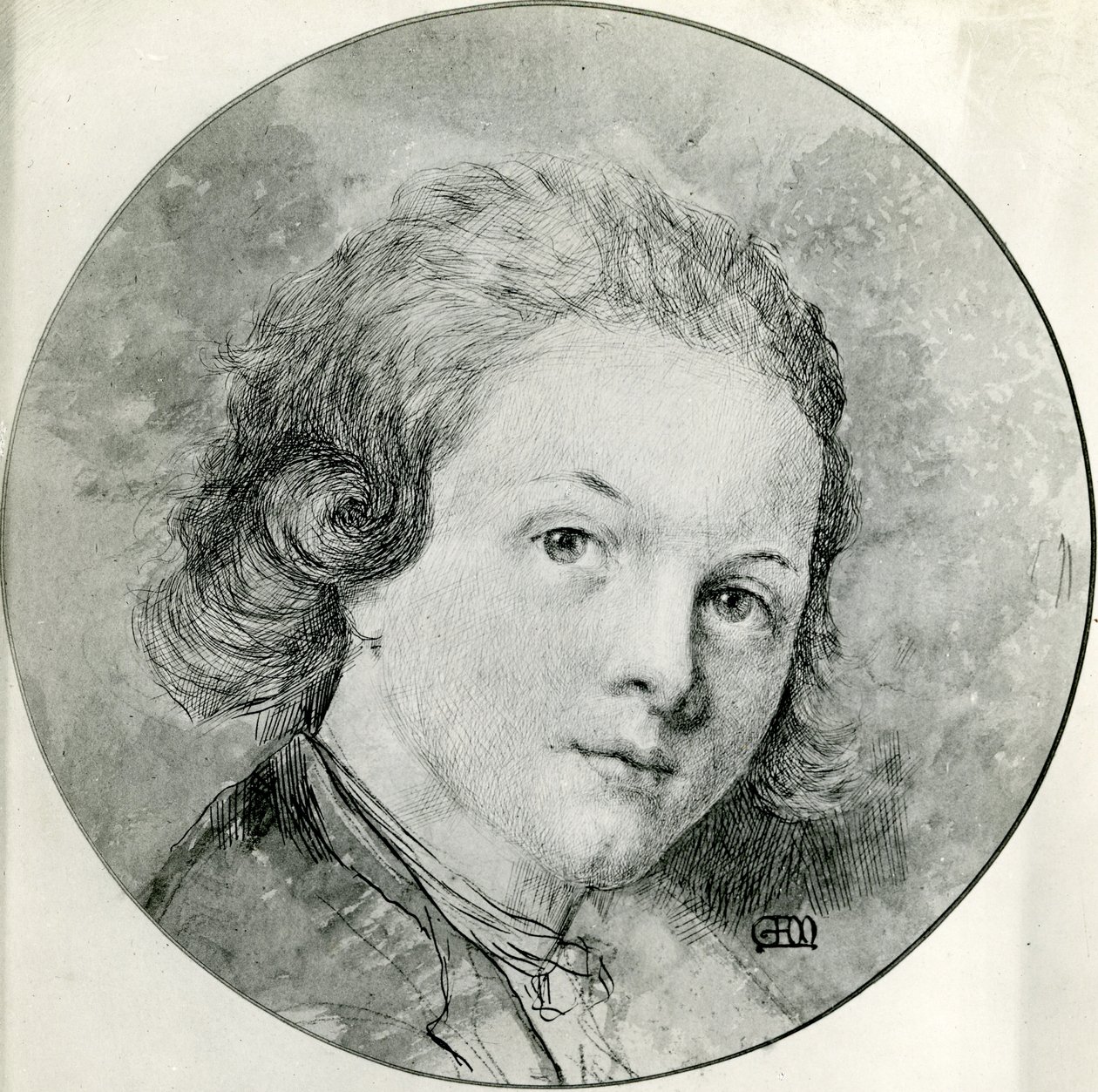 Portret Mozarta w wieku 14 lat według Pompeio Batoniego (pióro i atrament z wc) autorstwa George Frank Miles