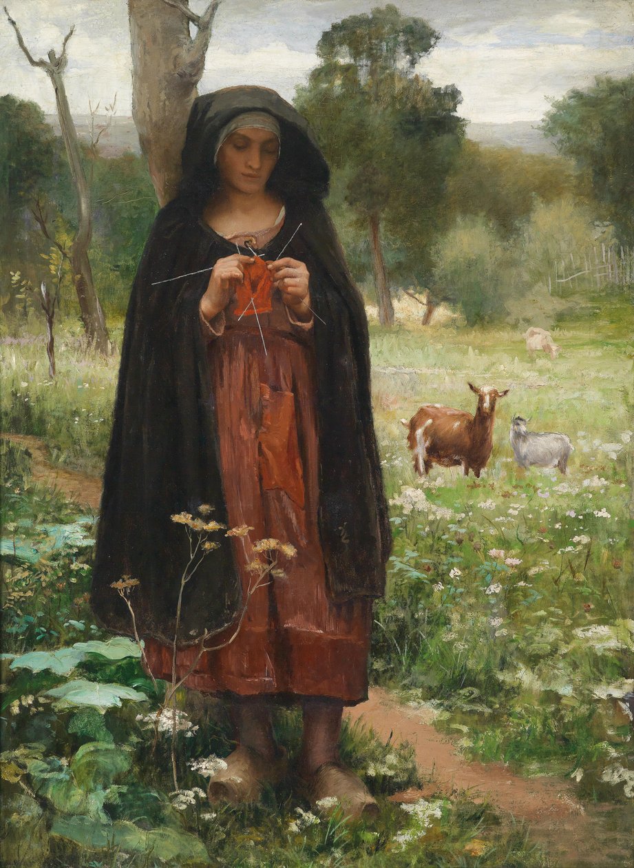 Schäferin beim Knitting (Bergère au tricot) autorstwa George François Paul Langée