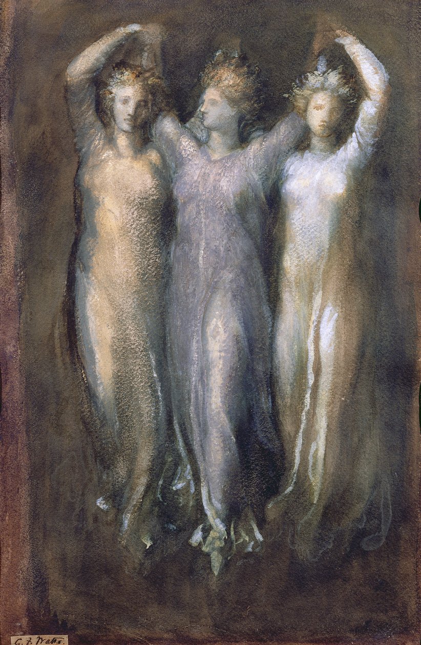 Studium klasyczne z trzema formami żeńskimi (pastel na papierze) autorstwa George Frederick Watts