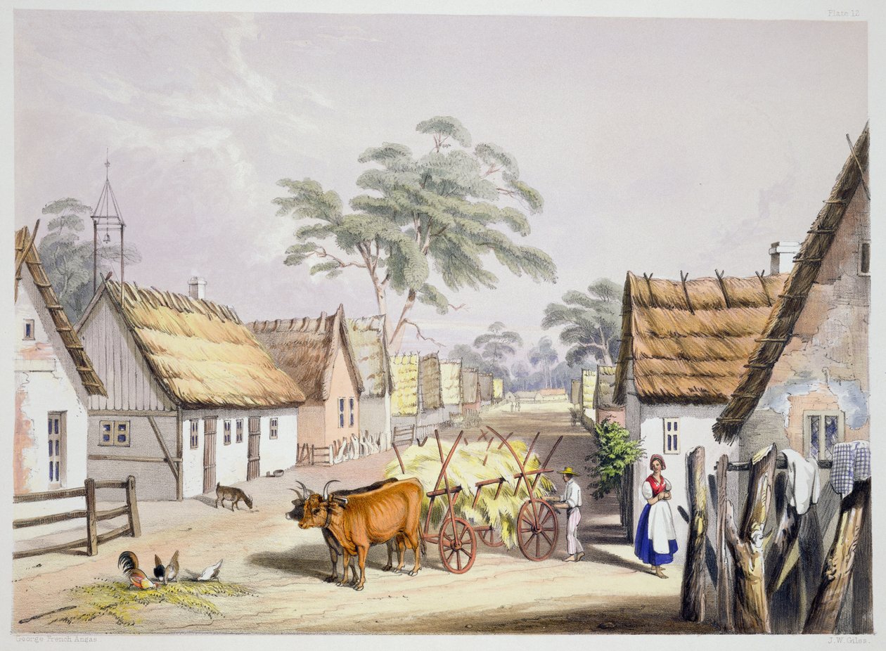 Wieś osadników niemieckich koło Adelajdy, 1846 autorstwa George French Angas