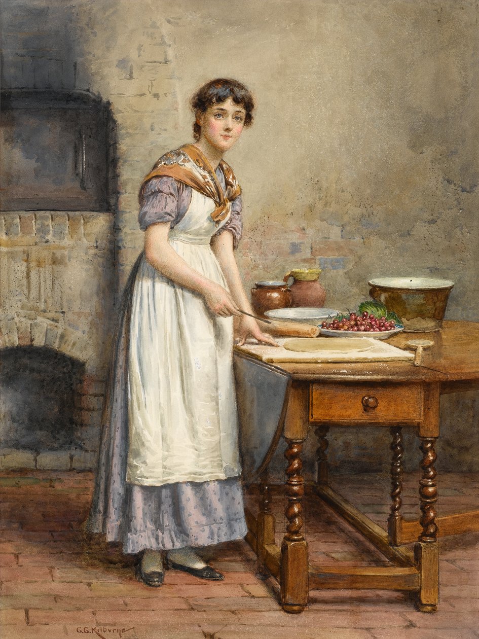 Pieczenie placka z wiśniami (wc na papierze) autorstwa George Goodwin Kilburne