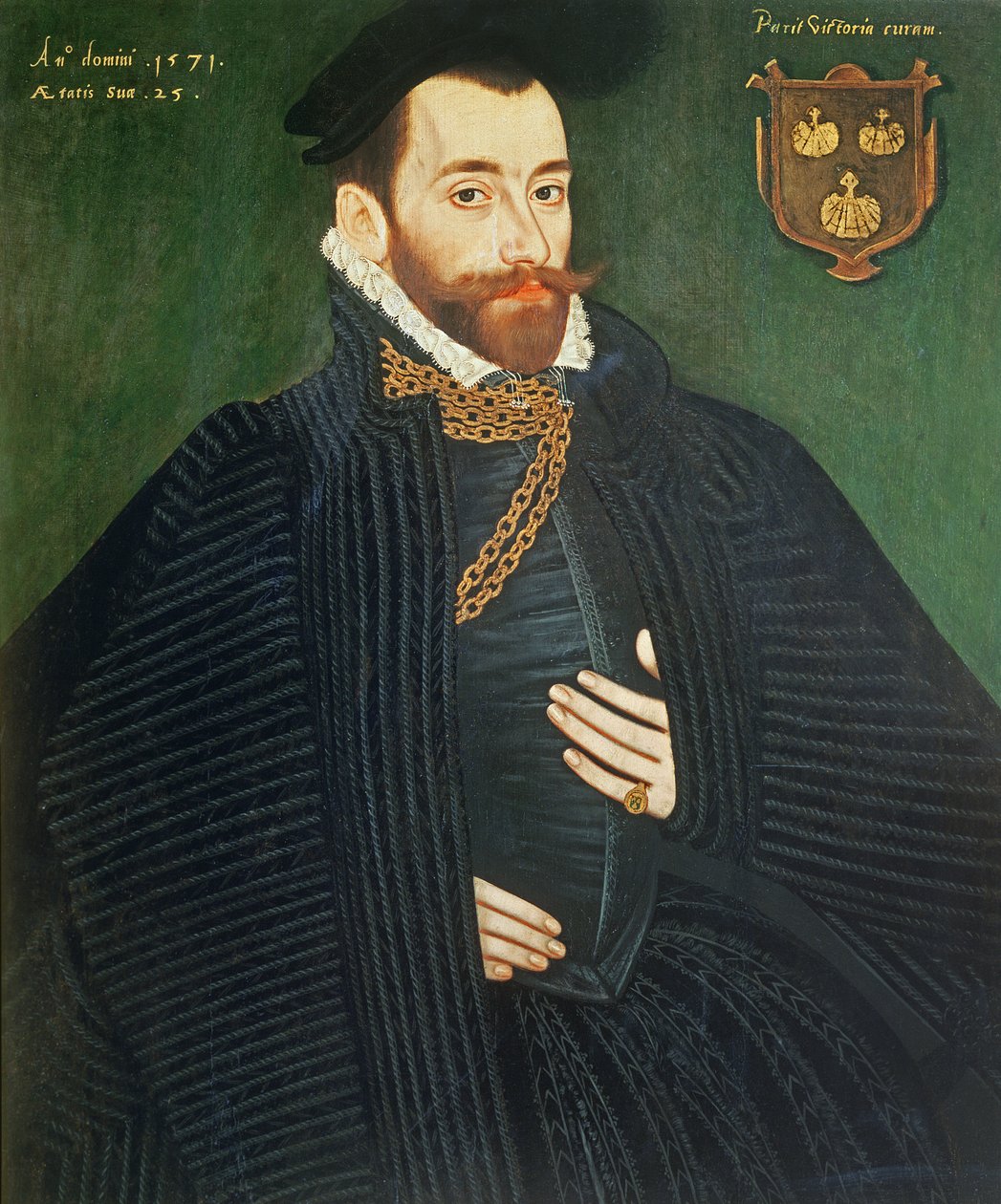 Portret dżentelmena, tradycyjnie nazywany Członkiem Rodziny Dacre, 1571 autorstwa George Gower