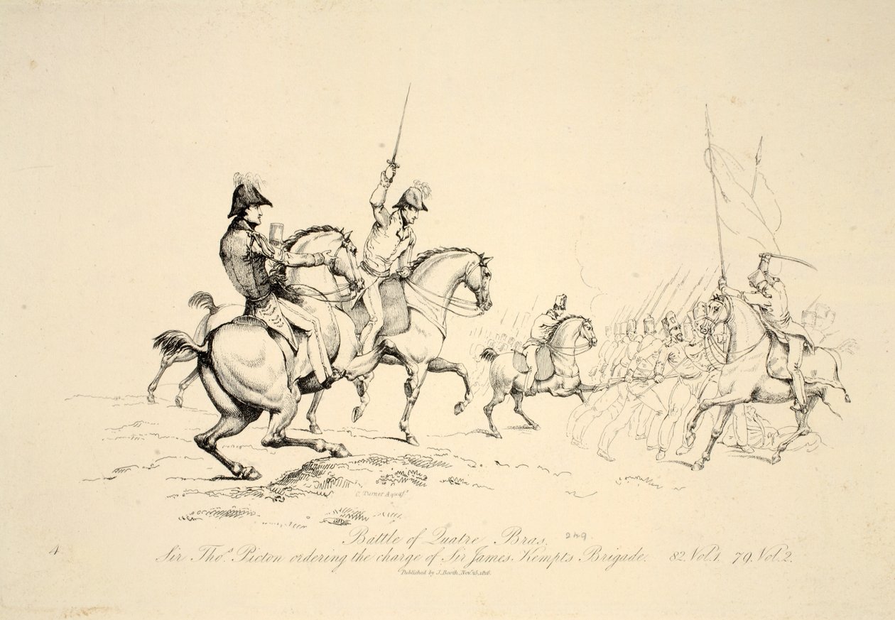 Bitwa pod Quatre Bras: Sir Thomas Picton rozkazuje szarżę Brygady Sir Jamesa Kemptsa, wyd. J. Booth, 1816 autorstwa George Jones