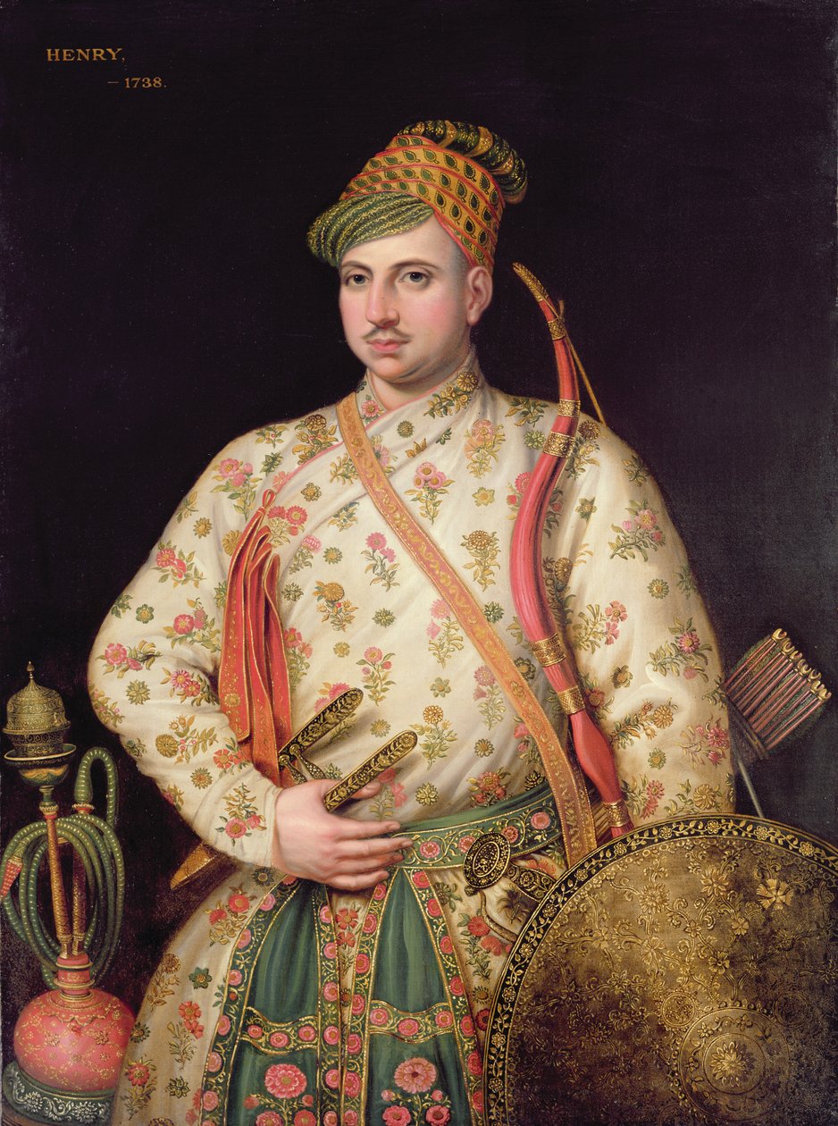 Portret dżentelmena w stroju królewskiego mogoła, 1738 autorstwa George Knapton